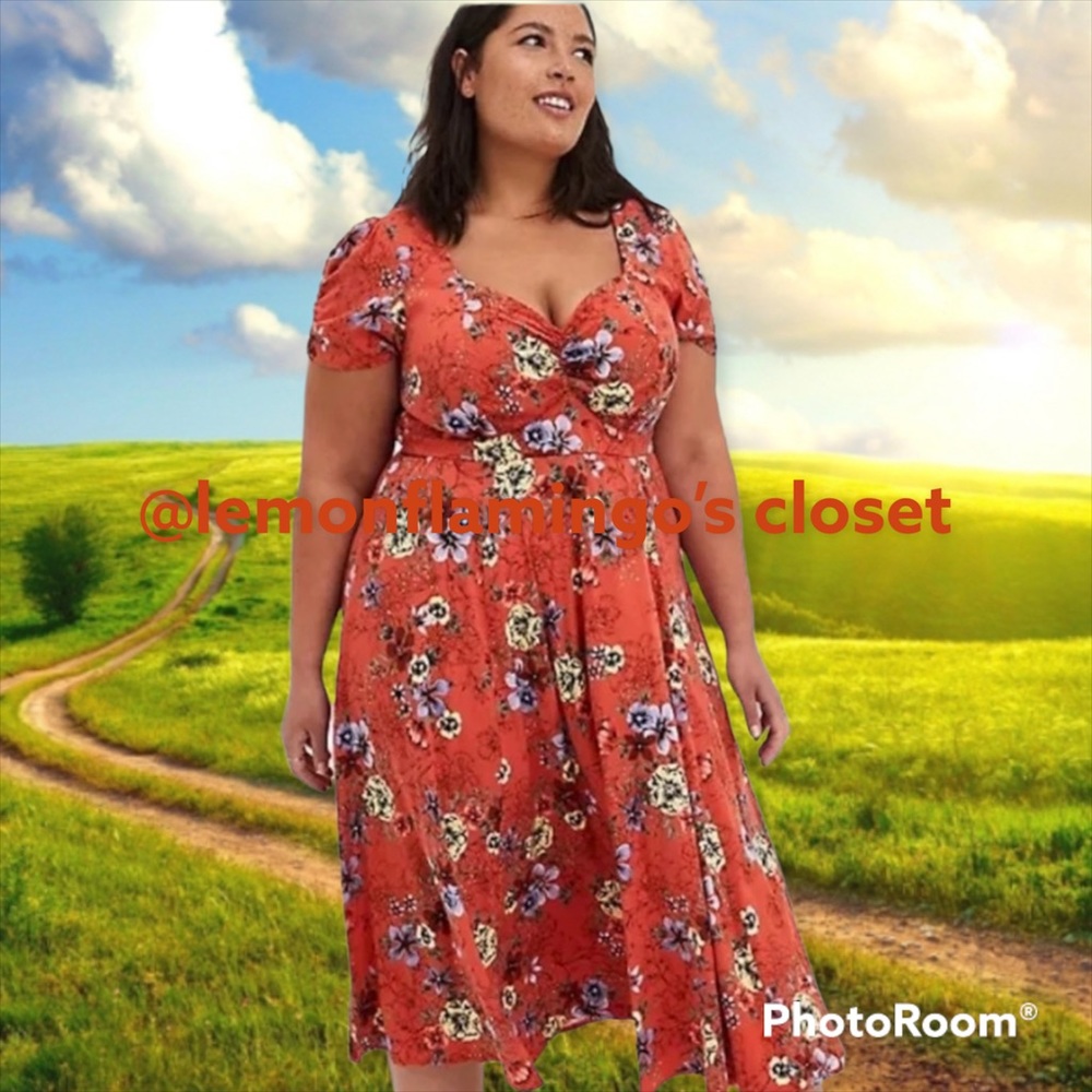 NWT torrid orange floral midi challis dress